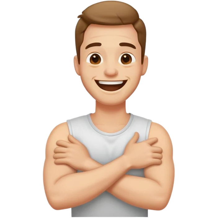 arms crossed holding neck laughing man emoji
