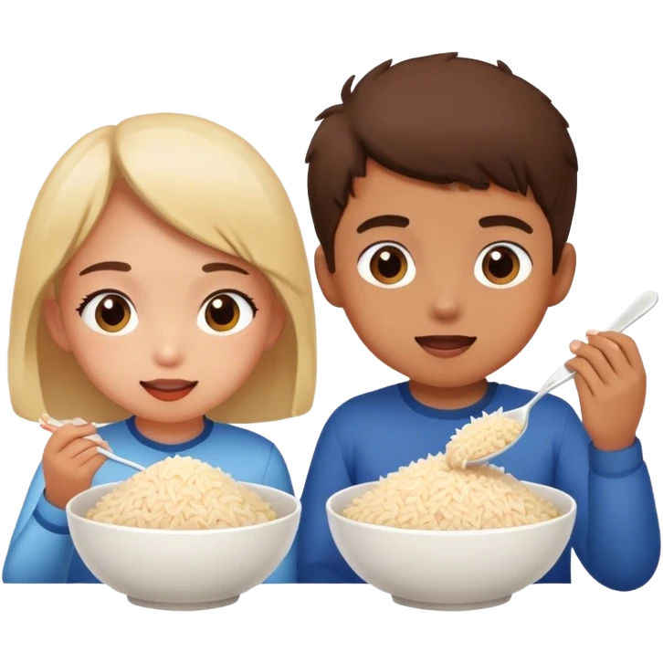 Girl and boy eating rice emoji