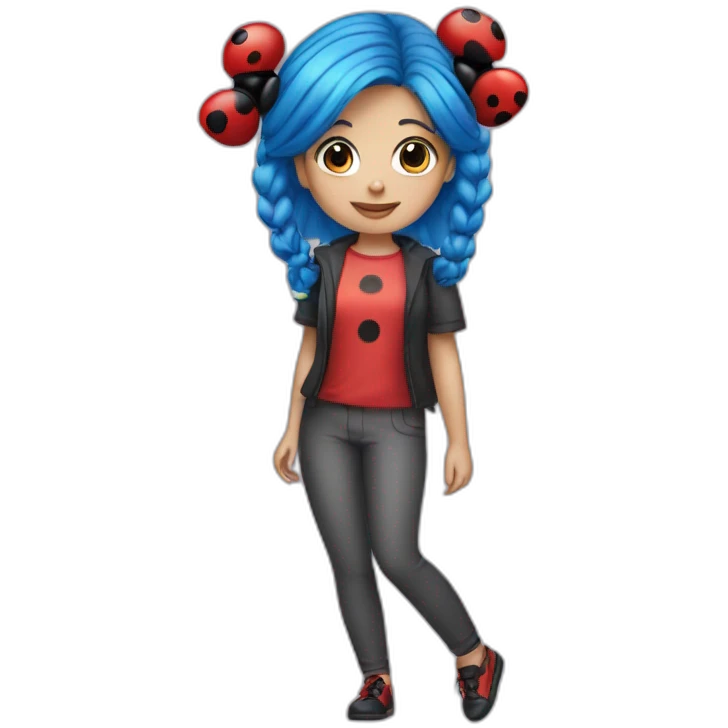 One girl with blue hair pigtails and ladybug suit emoji