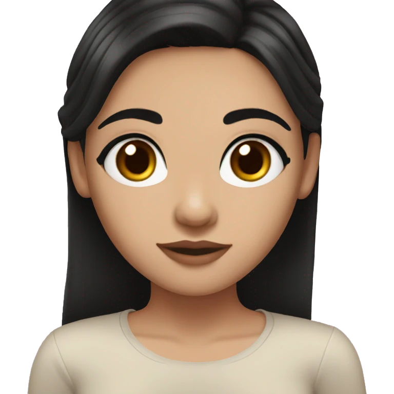 white girl straight black hair, with brown eyes and long dark hair and thick eyebrows emoji