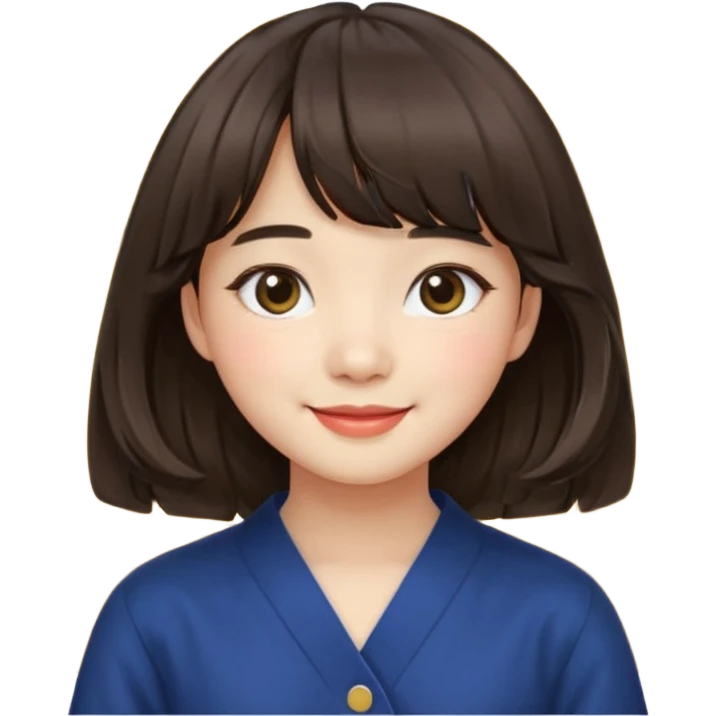 Korean girl with medium hair and curtain bangs emoji