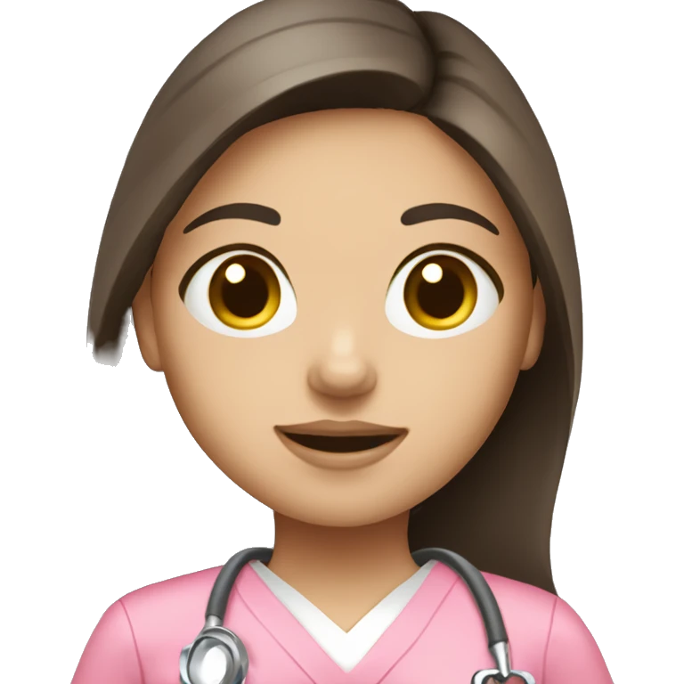 Brunette girl in pink scrubs holding chest X-ray  emoji