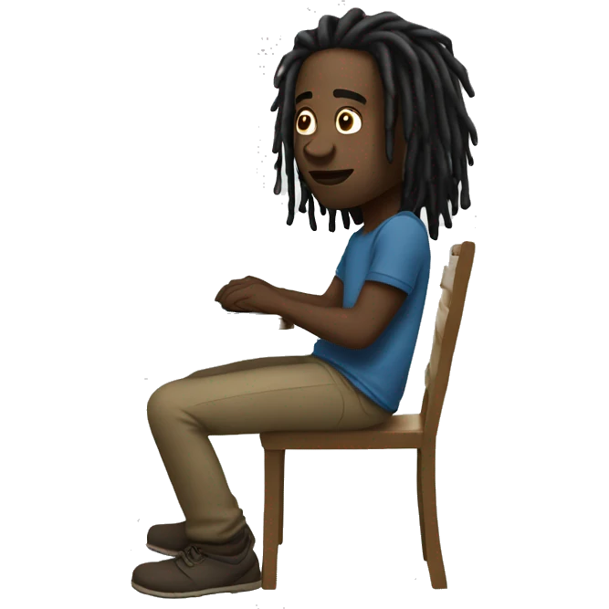 Black guy with dreads sitting down on chair playing on computer  emoji