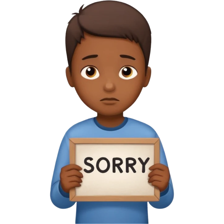 Boy with sign written sorry bhasha Don emoji
