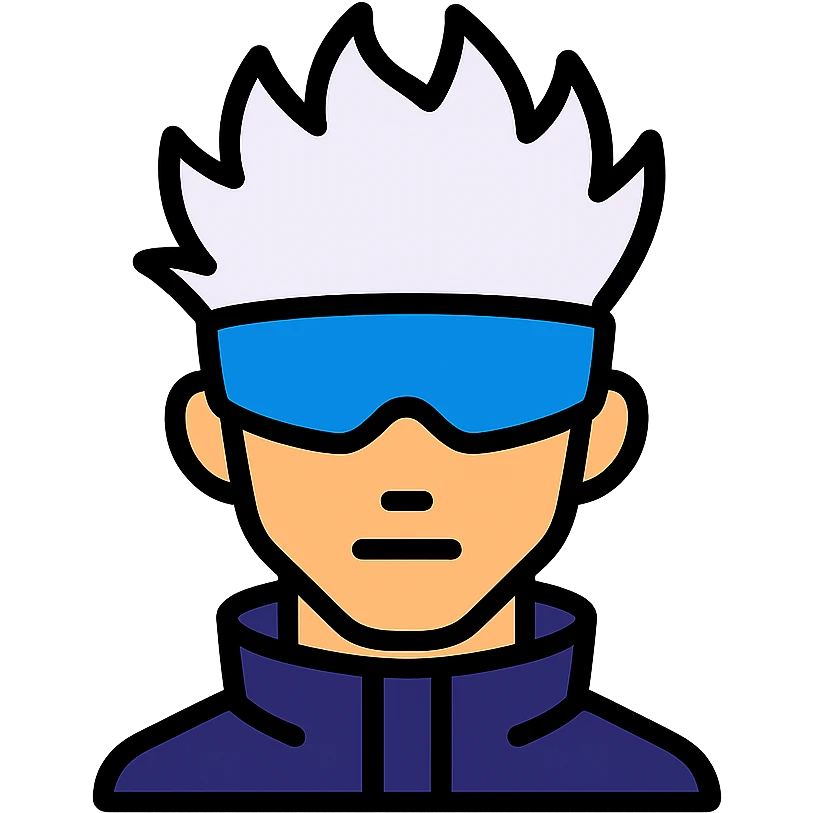Gojo Satoru, stylized as a cool modern icon, minimal details, blue blindfold, white hair emoji