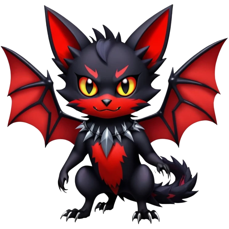 Vampiric feral futuristic gothic emo dark Litten-Noibat-Fakémon-hybrid-creature (full body) emoji