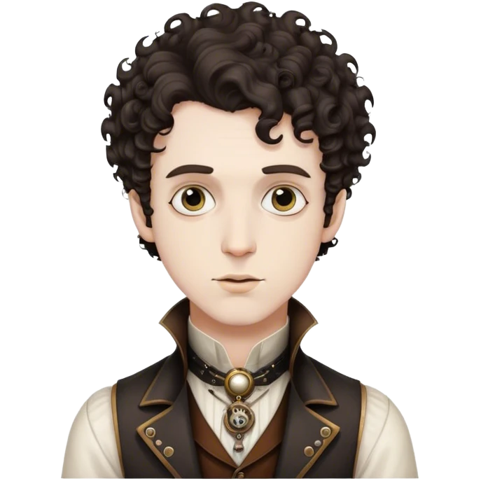 white man short dark curly hair, steampunk singer emoji