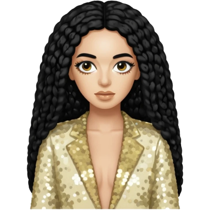 Solange from Destiny's Child with long black hair, cream sequin outfit  emoji