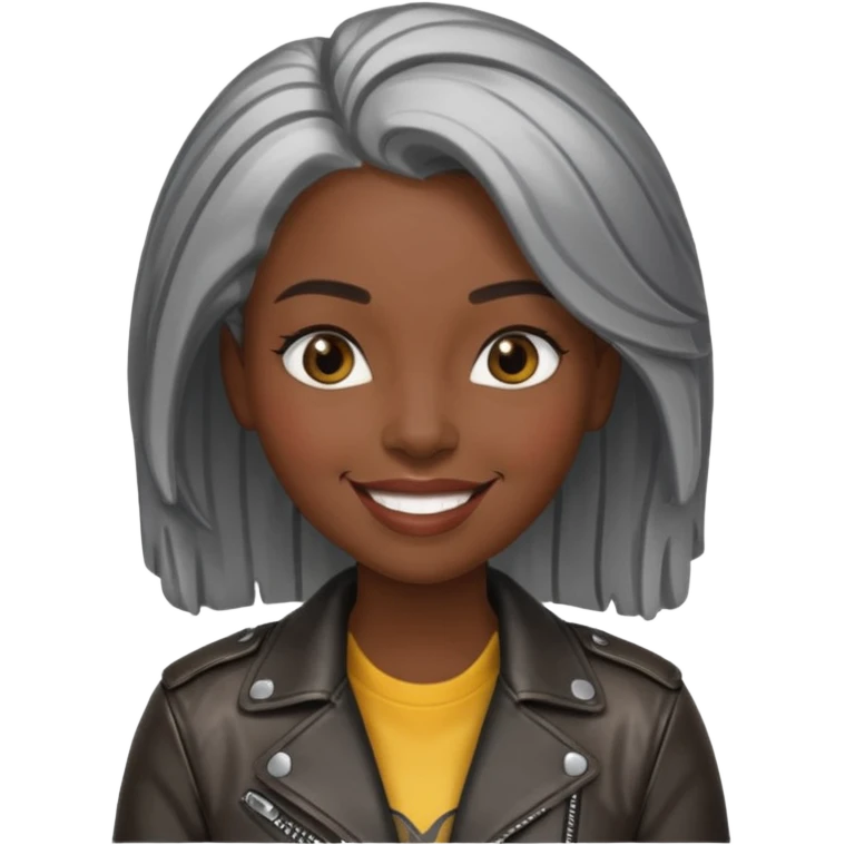 black woman with metalic hair lether jacket emoji