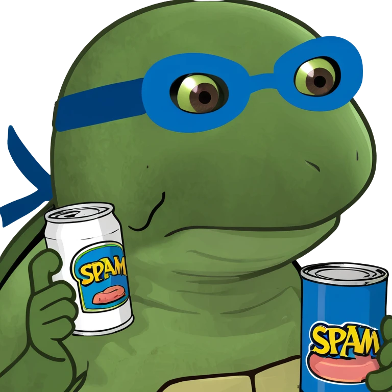 ninja turtle wearing blue eye mask with SPAM can emoji