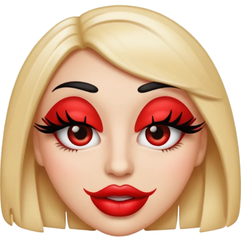 Emoji shape with big eyelashes and huge red lips with nails emoji