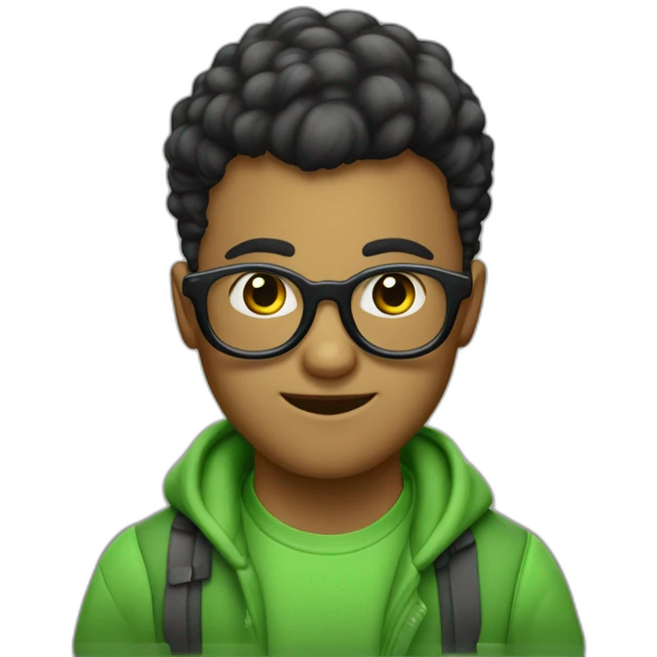 garçon lunettes rondes cheveux noirs bouclés yeux verts emoji