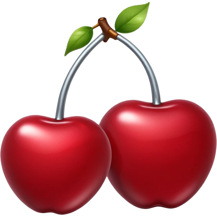 A pair of cherries emoji made of liquid silver chrome, smooth rounded shapes, glossy metallic surface, subtle sensual vibe, luxury sexy aesthetic, iOS emoji style, centered, clean white background emoji