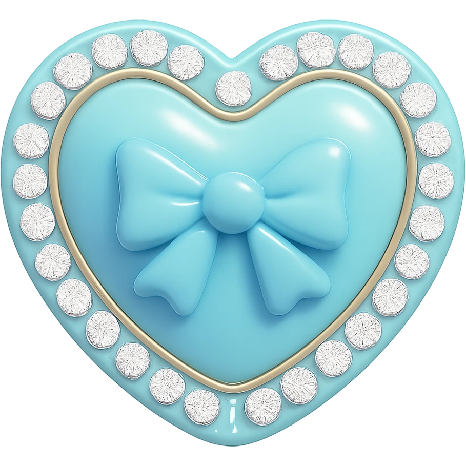 Change the heart to blue with a bow in the middle, pastel enamel finish, sparkling gems, soft glowing effect, in the style of 3D emoji. Remove the background. emoji