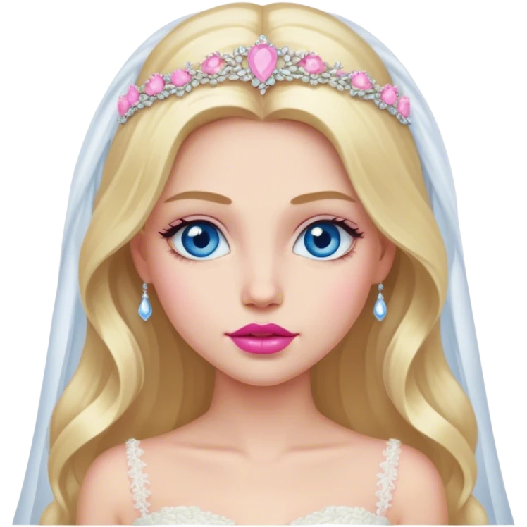 Cinematic realistic blonde with long hair, blue eyes and pink lips in a wedding dress emoji