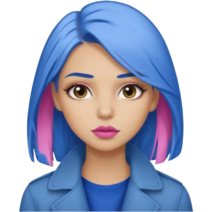Make a girl with medium dirty blonde hair with an under coat of blue hair, add pink soft lips, lashes and  a tan skin tone emoji