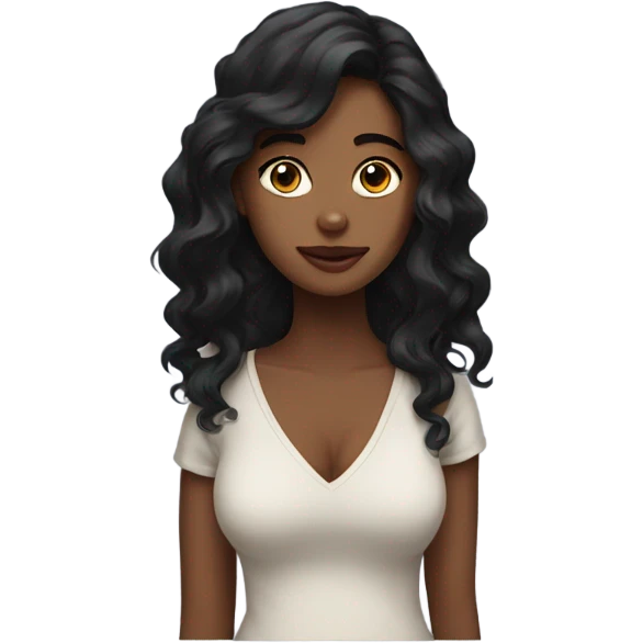 Girl with wavy long black hair wearing deep v neck top emoji