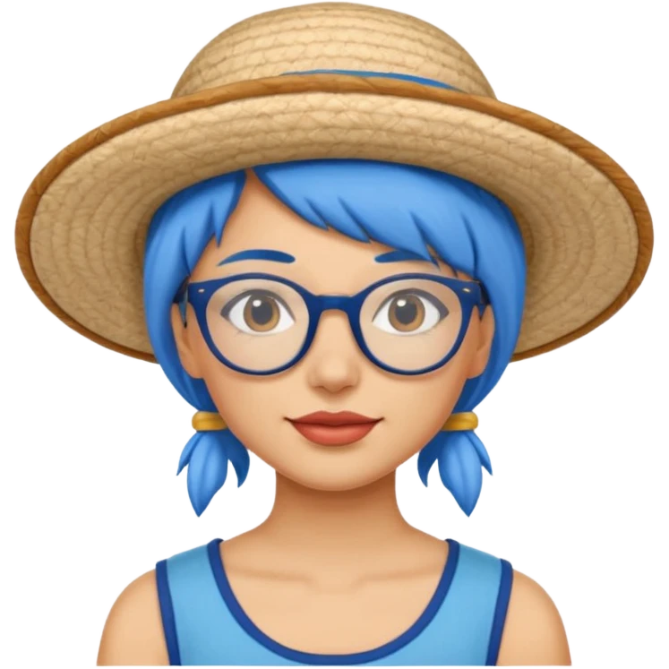 woman glassess, fat venice gondolier with iconic hat and blue hair woman emoji