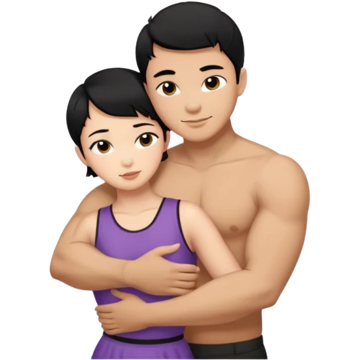 buff Asian Man black hair hugging girl with black pixie cut  emoji