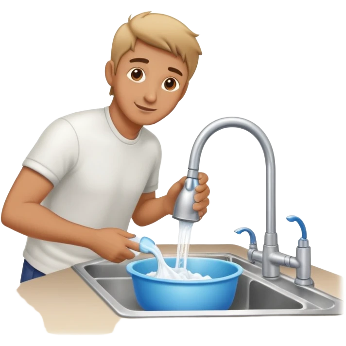 man washing dishes at kitchen sink emoji