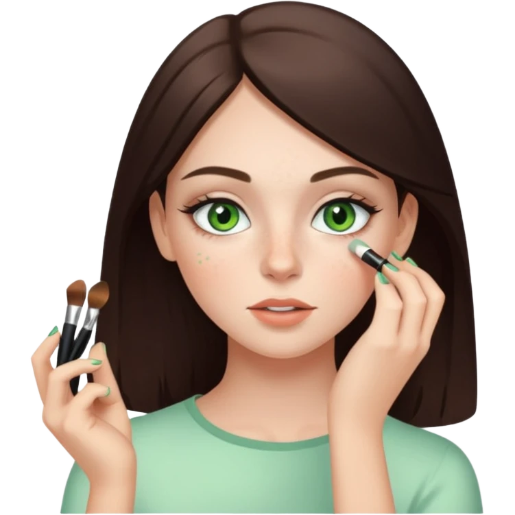 a white brunette girl with green eyes and freckles getting ready in the morning emoji