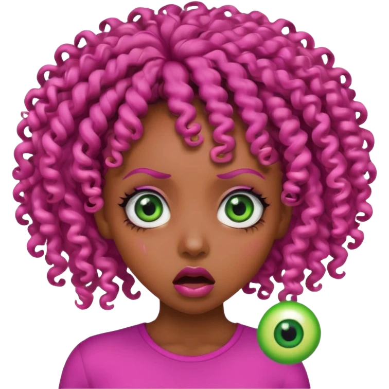 pink green shocked black female curly hair eyeballs emoji