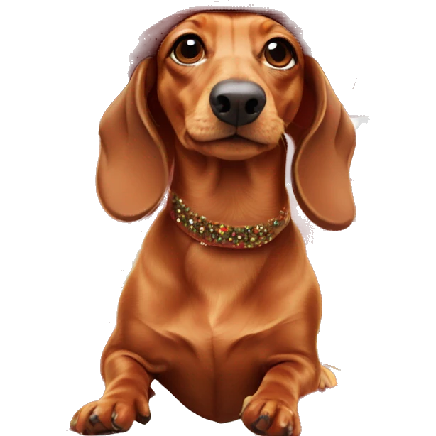 red dachshund in a New Year's ball and hat emoji