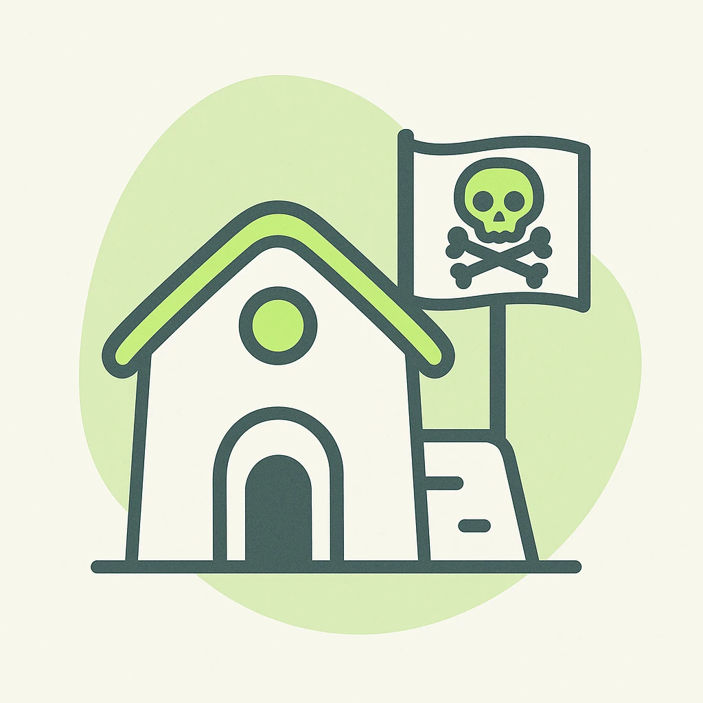 old pirate's house with skull flag emoji