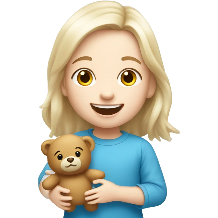 white skin child playing with toy bear emoji