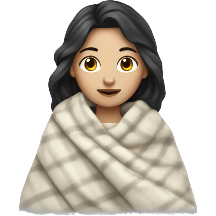 Pale  girl with dark hair cozy in a blanket emoji