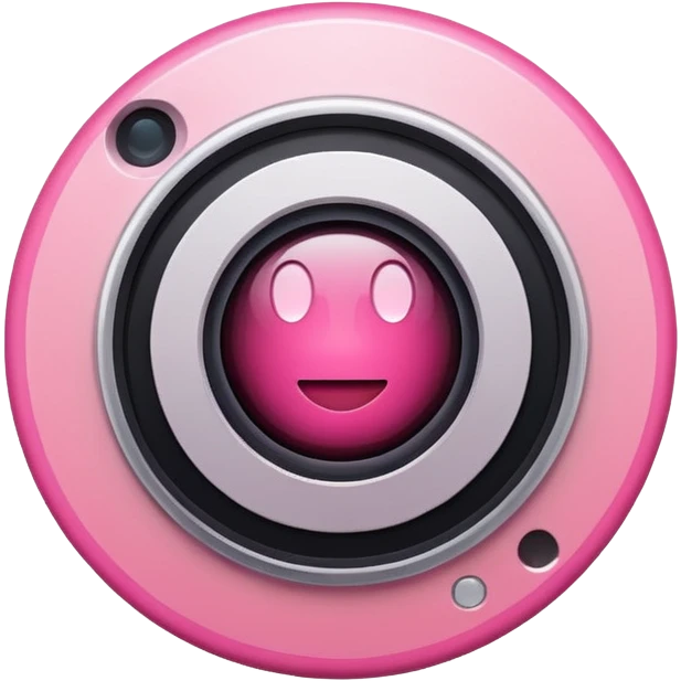 A round camera lens, apple emoji style, minimalist, with highlights, no faces, pink emoji