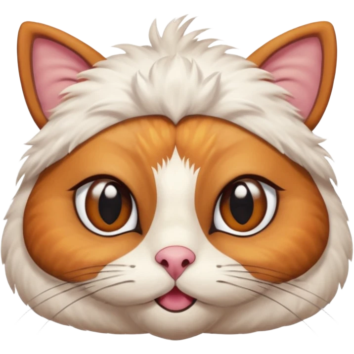 A shy but handsome turkey cat with a uni-brow batting his lashes and blushing emoji