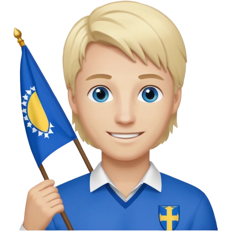 Create a man with bosnia flagg in his hand with blue eyes blond here with agatha emoji