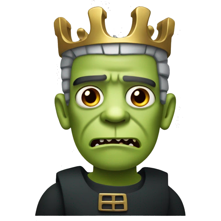 Frankenstein's Monster with short tusks, bald head, red sideburns, gold crown emoji