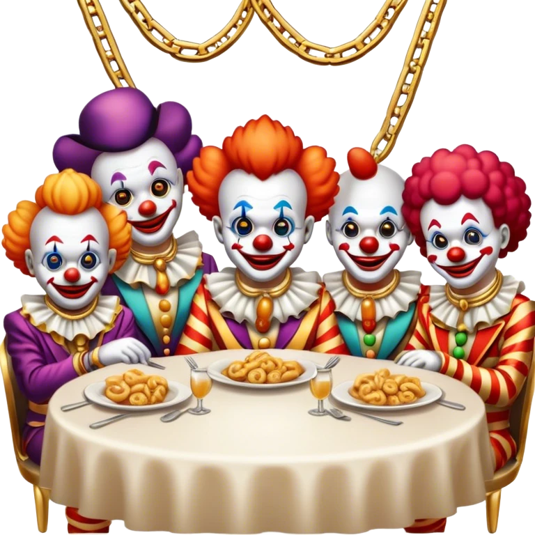 Vip restaurant full of clowns with golden chain on the neck emoji