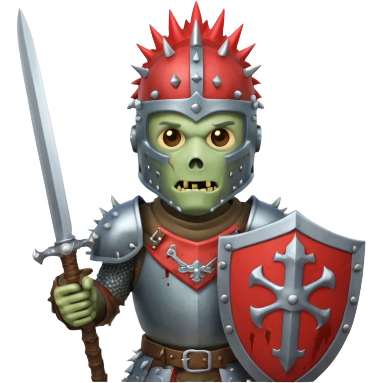 zombie Knight with spiky helmet holding sword and shield emoji