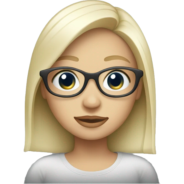 white blonde girl with around glass work at macbook  emoji