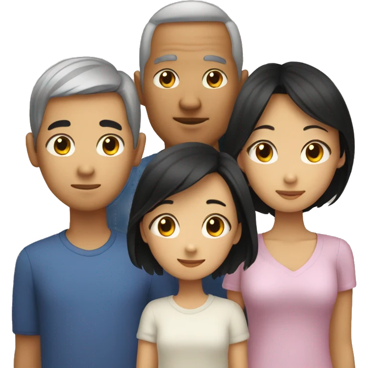 asian parents (short black hair mom and dad) and siblings (one longhair big sister and one shorthair little brother) emoji