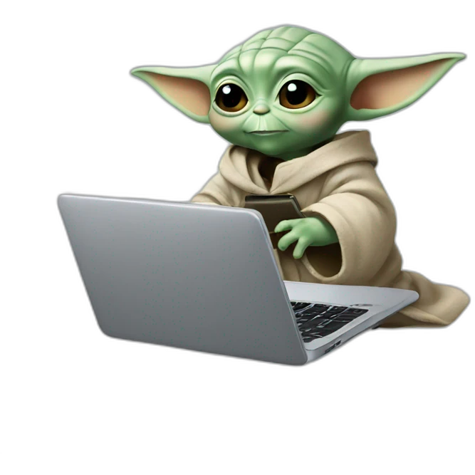 Baby Yoda typing on a laptop emoji