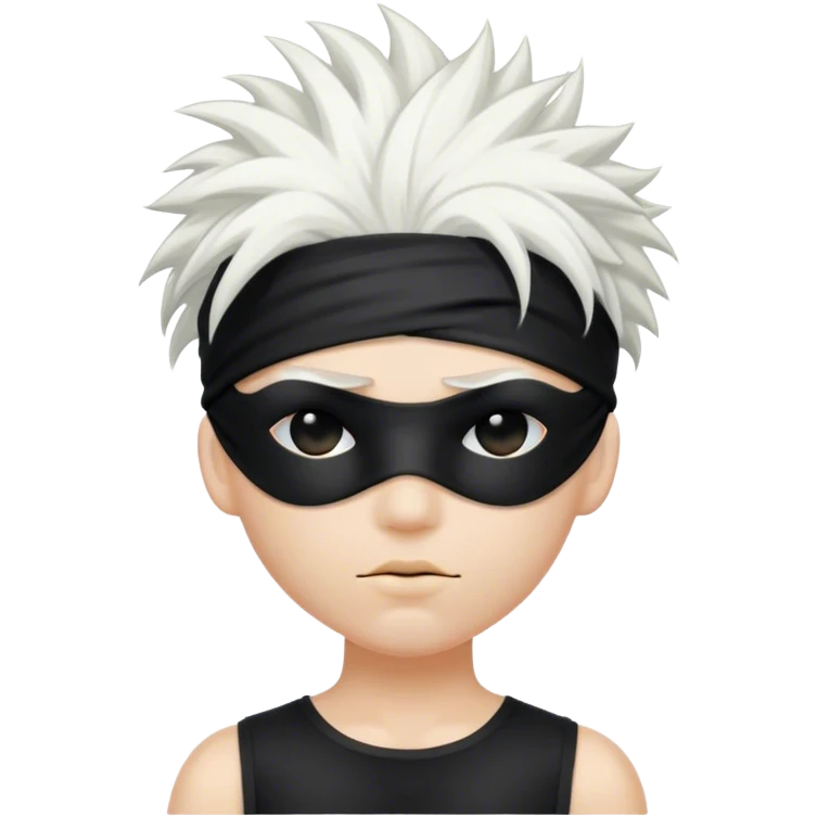 Person With White Crazy Hair, A Black Blindfold, And A Black Outfit emoji