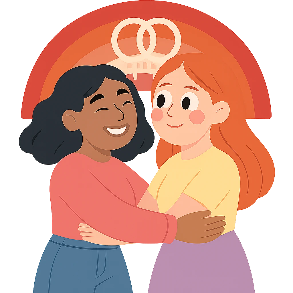 Make the minimalist pastel rainbow more explicitly lesbian by using the lesbian pride flag colors and adding a subtle double venus symbol. Keep it soft and clean, no text, with no background. emoji