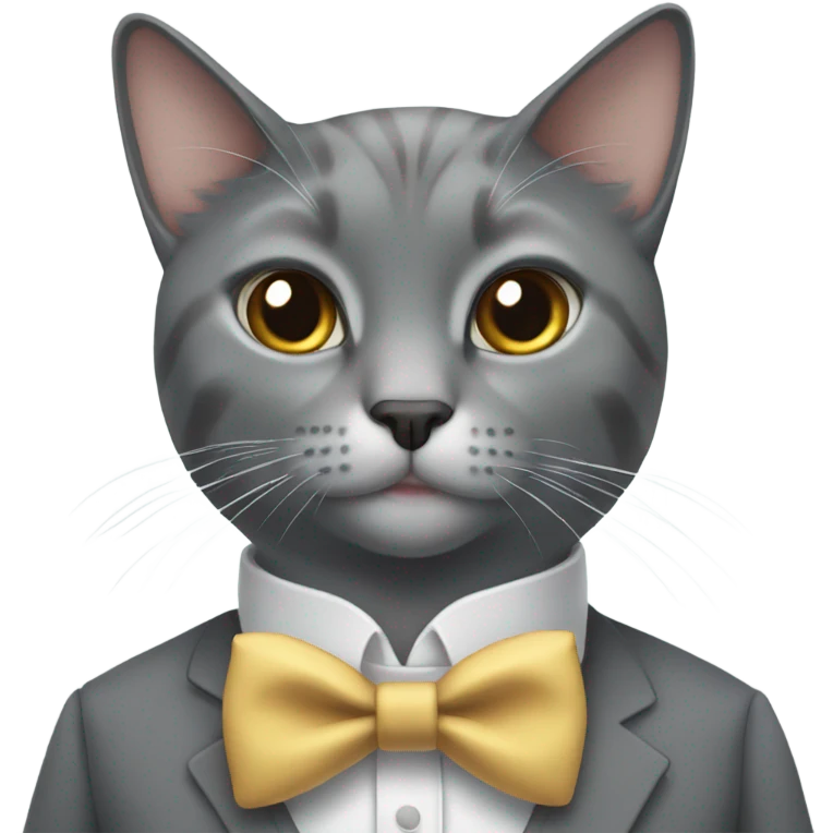 Gray cat in a bow tie and top hair  emoji