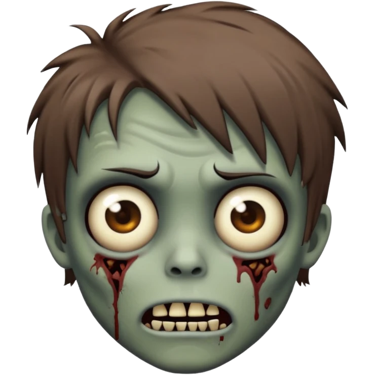 zombie boy emoji with brown shaggy medium length emo hair, dark and spooky, scary expression emoji