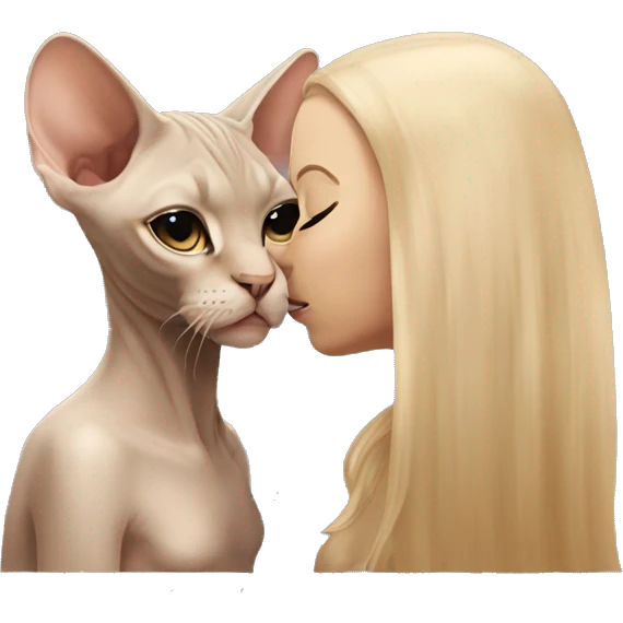 beige Sphinx cat and girl with long hair kissing it emoji