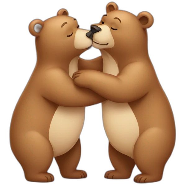 Female bear and male bear kissing, face only, with hearts above them emoji