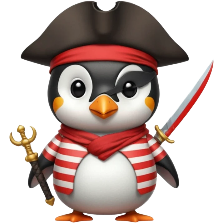 Penguin pirate with sword emoji