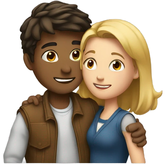 A young man and a young woman hugging  emoji