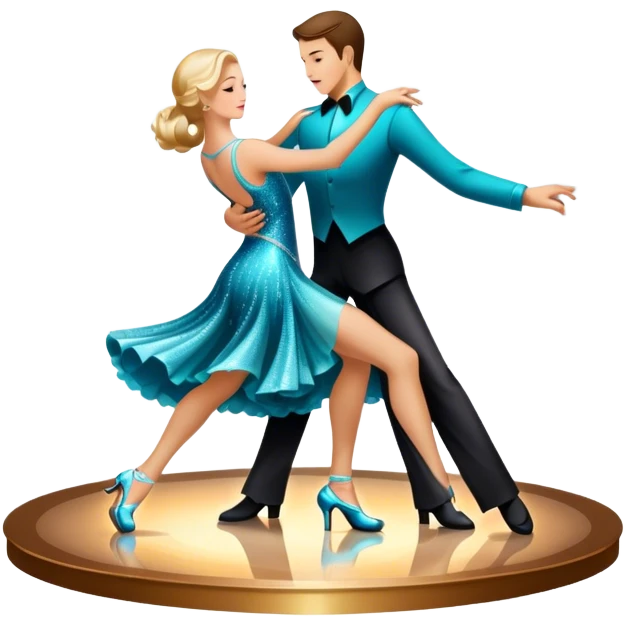 Humanless Icon for Ballroom Dance: elegant ballroom dance shoes, a sparkling dress, and a dance floor with a spotlight. The icon should capture the grace and elegance of ballroom dancing, with emphasis on movement and rhythm. Transparent background. emoji