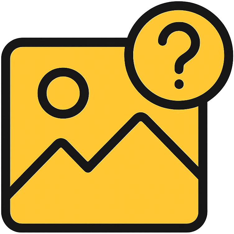minimal image placeholder emoji icon with yellow color and a question mark overlay emoji