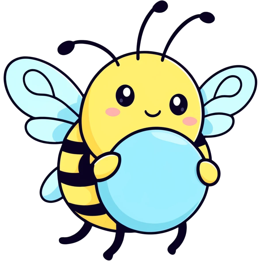 Isolated cute buzzing bumble bee , detailed pale blue, to pale yellow colorshifting wings emoji